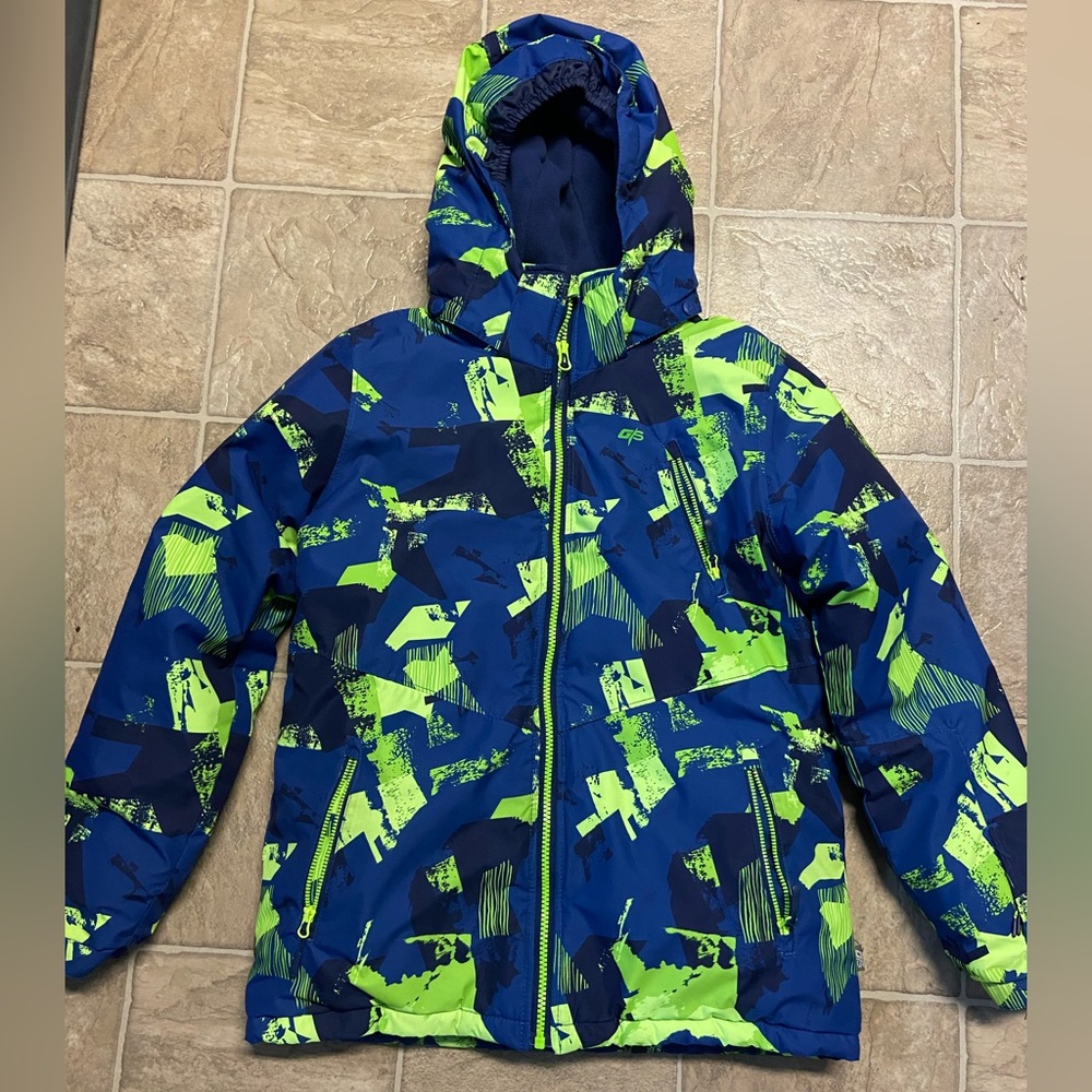 Blue and Green Printed Winter Jacket